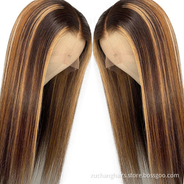 Usexy Popular Star Human Wig Wholesale Raw Indian Hair Straight Highlight Honey Blonde Lace Frontal Wig For Women